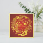 Dragon Phoenix Red Gold Faire-part de mariage chin (Debout devant)