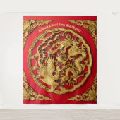 Dragon Phoenix Rood Goud Chinees Bruiloft Achtergr Wandkleed (Voorkant)