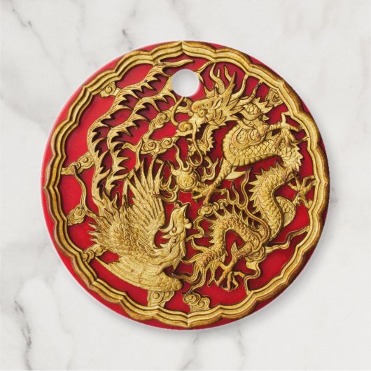 Dragon Phoenix rood goud Chinese bruiloft Bedankjes Labels (Voorkant)