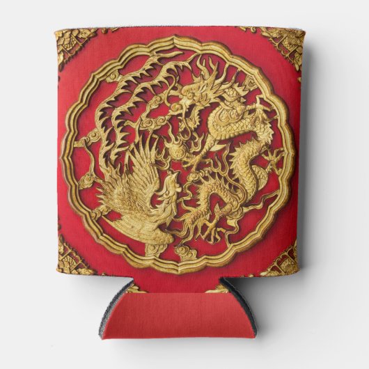 Dragon Phoenix rood goud Chinese bruiloft gunst Blikjeskoeler (Voorkant)