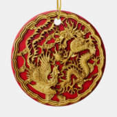 Dragon Phoenix rood goud Chinese bruiloft gunst Keramisch Ornament (Voorkant)