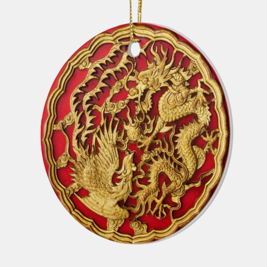 Dragon Phoenix rood goud Chinese bruiloft gunst Keramisch Ornament (Links)