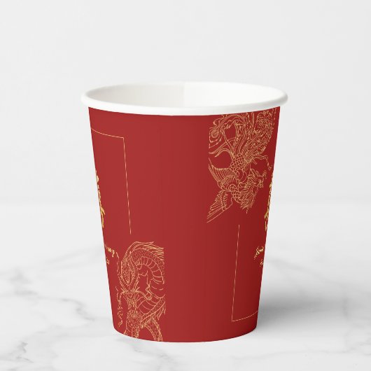 Dragon Phoenix Traditionele Rode Chinese bruiloft Papieren Bekers (Links)