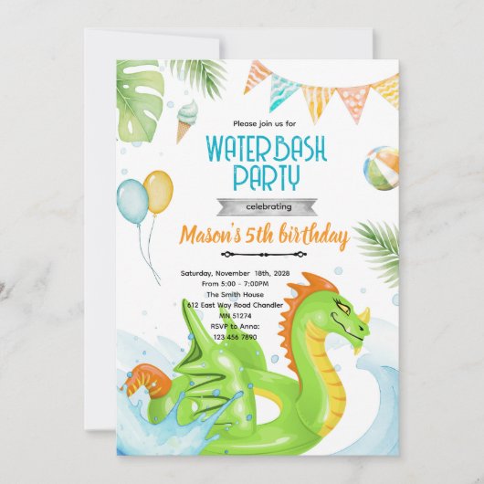 Dragon pool party theme invitation (Devant)