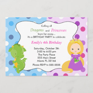 Dragon Princess Invitation Girl Birthday Party Kaart