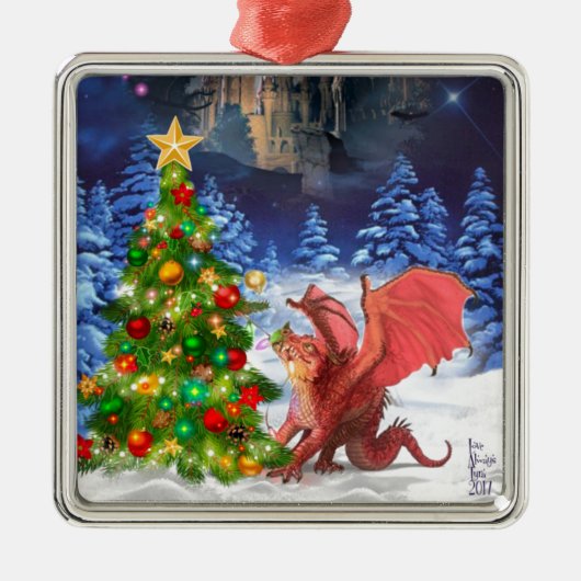 Dragon Pulling op kerstboom Metalen Ornament (Voorkant)