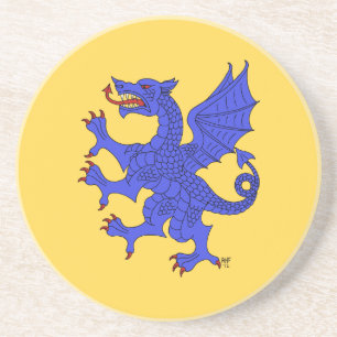 Dragon Rampant (blauw) Zandsteen Onderzetter