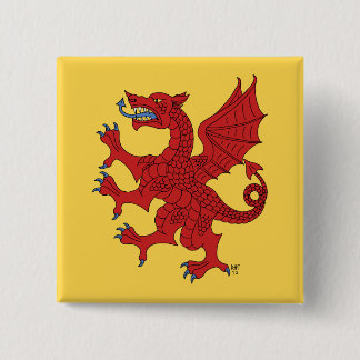 Dragon Rampant Gules Vierkante Button 5,1 Cm