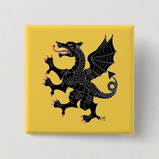 Dragon Rampant Sable Vierkante Button 5,1 Cm (Voorkant)