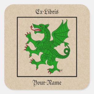 Dragon Rampant Vert Bookplaat Vierkante Sticker