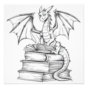 Dragon Reading Book Foto Afdruk