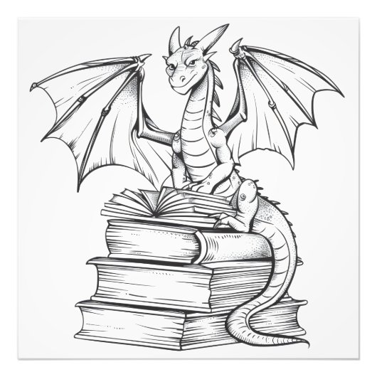 Dragon Reading Book Foto Afdruk (Voorkant)