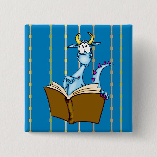 Dragon Reading Book Vierkante Button 5,1 Cm (Voorkant)