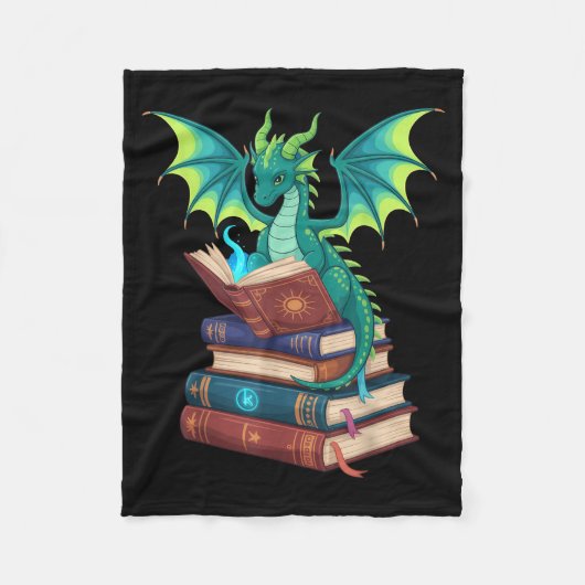 Dragon Reading Books Fantasy Lovers Mythical Creat Fleece Deken (Voorkant)