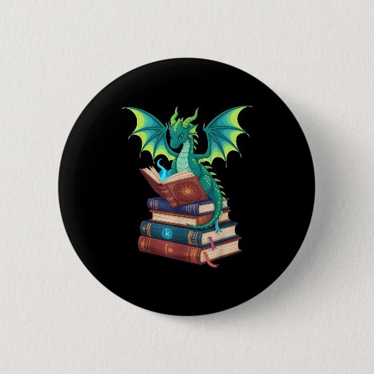 Dragon Reading Books Fantasy Lovers Mythical Creat Ronde Button 5,7 Cm (Voorkant)