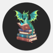 Dragon Reading Books Fantasy Lovers Mythical Creat Ronde Sticker (Voorkant)