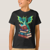 Dragon Reading Books Fantasy Lovers Mythical Creat T-shirt (Voorkant)