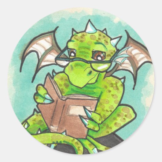 Dragon Reading imaginaire art papeterie Stickers (Devant)