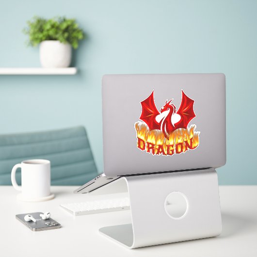 Dragon Red Fire Sticker (Laptop op bureau)