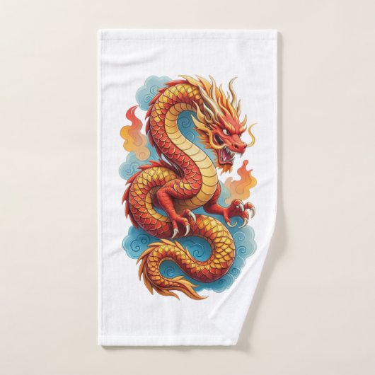 Dragon Rouge Chinois Illustration Fougueuse-67561 (Serviette à main)