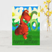 Dragon rouge dansant sur la carte d'anniversaire d (Fleur jaune)