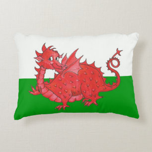 Dragon rouge mignon sur Coussin d'accent vert et b