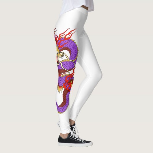 Dragon rouge violet sur des leggings blancs (Droite)
