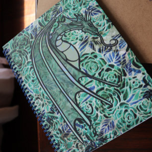 Dragon Rozen Groene Natuur Dragons Abstract Roos Notitieboek
