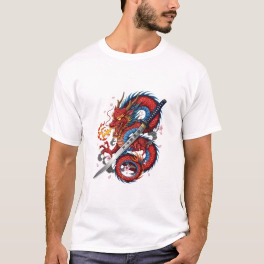 Dragon Samouraï Ardente – T-shirt Katana Japonais (Devant)