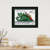 Dragon ~ Santa ~ Reindeer ~ Letland ~ Stamp ~ Poster (Keuken)