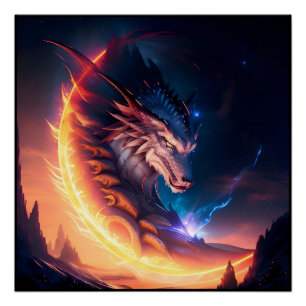 Dragon Scape Fire Night Perfect Poster