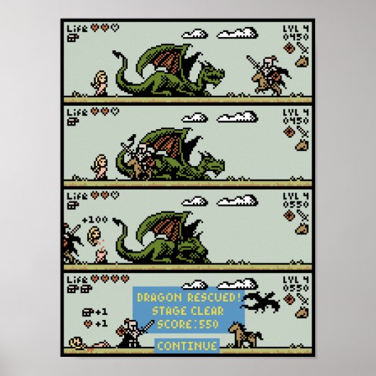 Dragon Secourt Jeu Pixel Art Poster (Devant)