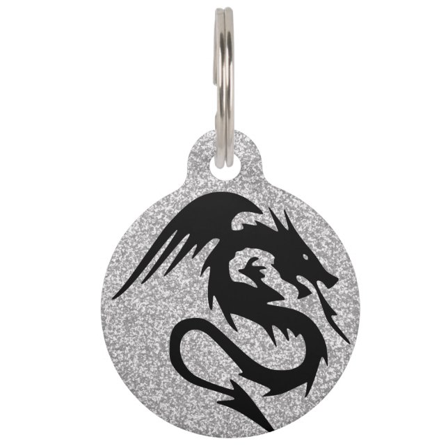 Dragon Silhouette aansluiten op zilver Huisdierpenning (Voorkant)