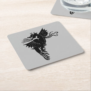 Dragon Silhouette Spirit Animal Totem Emblem Vierkante Kartonnen Onderzetter