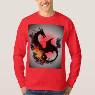 Dragon Smoke Silhouette Rouge T-shirt à manches lo