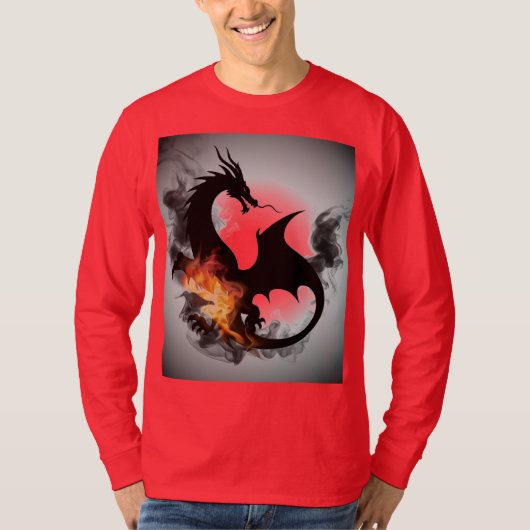Dragon Smoke Silhouette Rouge T-shirt à manches lo (Devant)