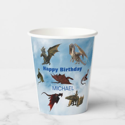 Dragon Species Fun Fantasy Personalized Birthday Papieren Bekers (Achterkant)