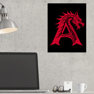 Dragon Style Letter A, Dragon Alphabet, Monogram Folie Afdrukken