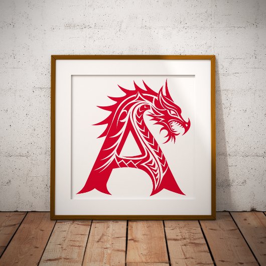 Dragon Styled Letter A, Dragon Alphabet, Monogram Poster