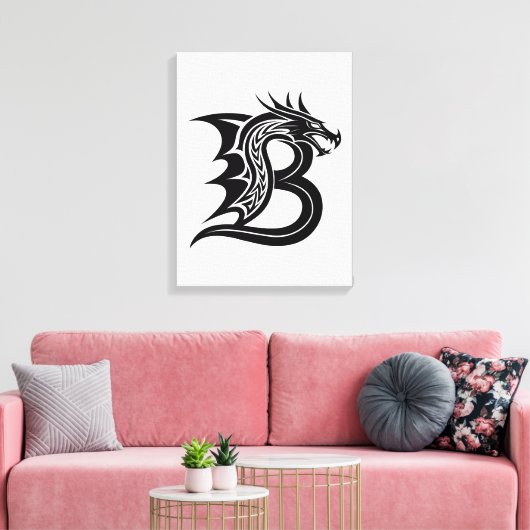 Dragon Styled Letter B, Dragon Alphabet, Monogram Canvas Afdruk (Insitu (Woonkamer))