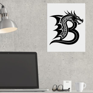 Dragon Styled Letter B, Dragon Alphabet, Monogram Folie Afdrukken