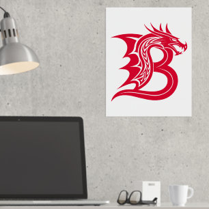Dragon Styled Letter B, Dragon Alphabet, Monogram Folie Afdrukken