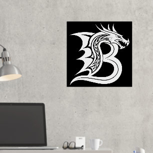 Dragon Styled Letter B, Dragon Alphabet, Monogram Folie Afdrukken