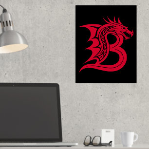 Dragon Styled Letter B, Dragon Alphabet, Monogram Folie Afdrukken