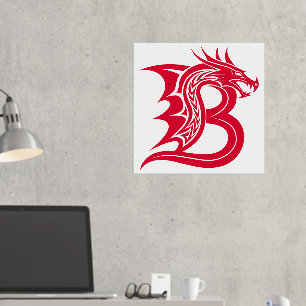 Dragon Styled Letter B, Dragon Alphabet, Monogram Folie Afdrukken