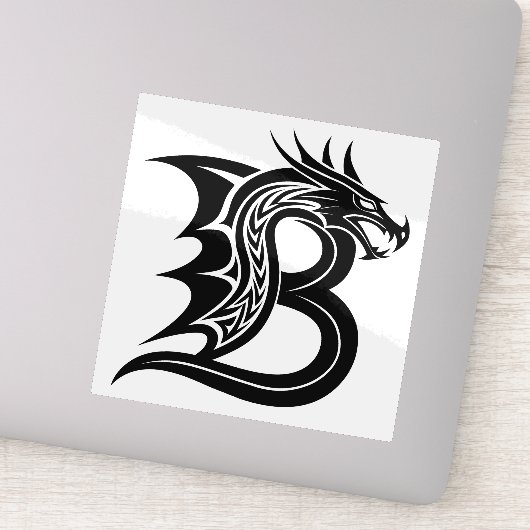 Dragon Styled Letter B, Dragon Alphabet, Monogram Sticker (Detail)