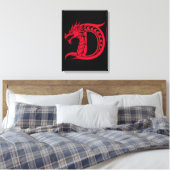 Dragon Styled Letter D, Dragon Alphabet, Monogram Canvas Afdruk (Insitu (Slaapkamer))
