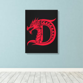 Dragon Styled Letter D, Dragon Alphabet, Monogram Canvas Afdruk