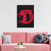 Dragon Styled Letter D, Dragon Alphabet, Monogram Canvas Afdruk (Insitu (Woonkamer))