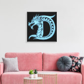 Dragon Styled Letter D, Dragon Alphabet, Monogram Canvas Afdruk (Insitu (Woonkamer))
